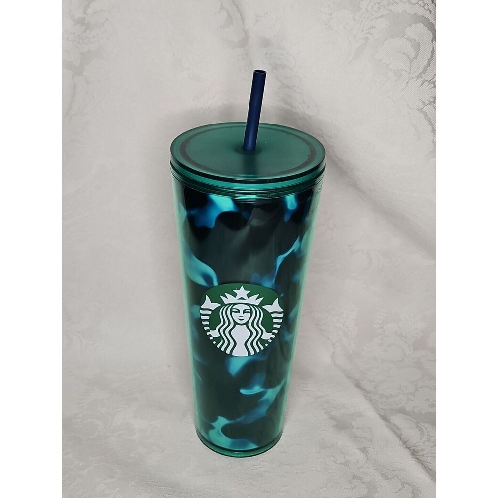 Starbucks Teal Turquoise Wave Tumbler 24oz - Green‎ 2020 Marbled Swirl